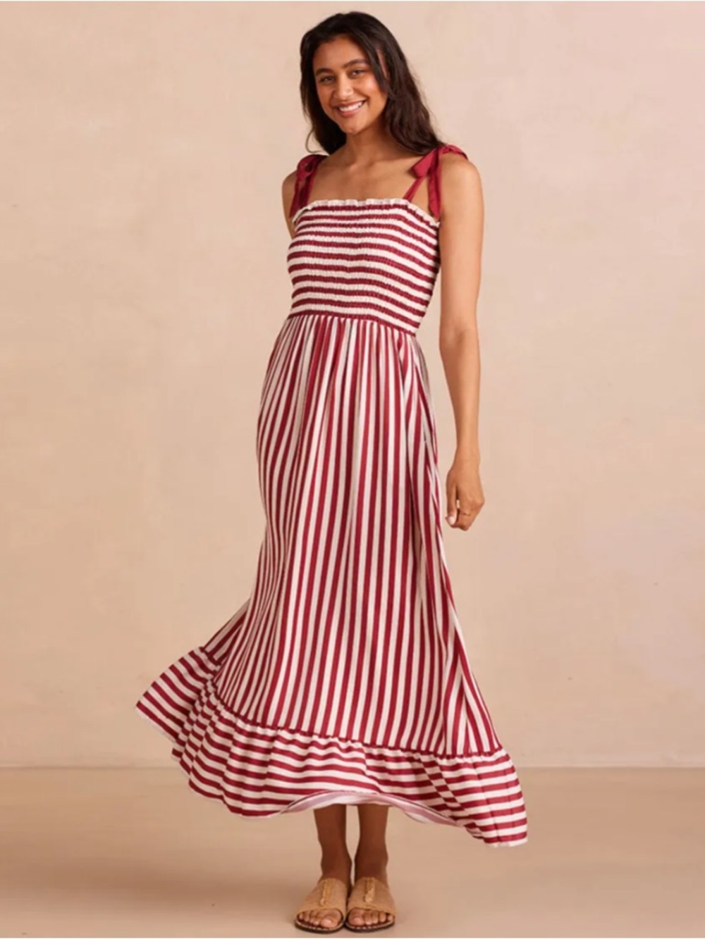 SUMMERSALT | The Silky Luxe Smocked Maxi Dress in Sedona Stripe, Size Small